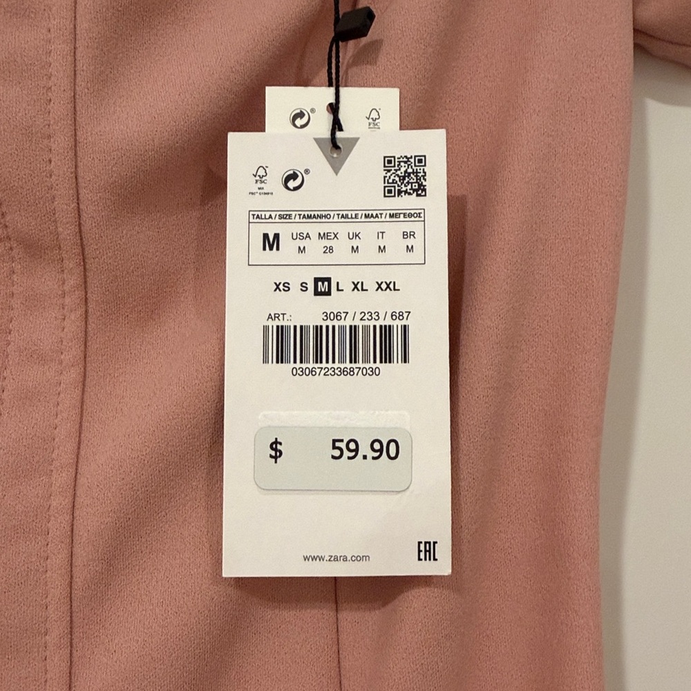 Zara bodycon midi Pink Off-Shoulder cap sleeve Dress - Picture 5 of 5